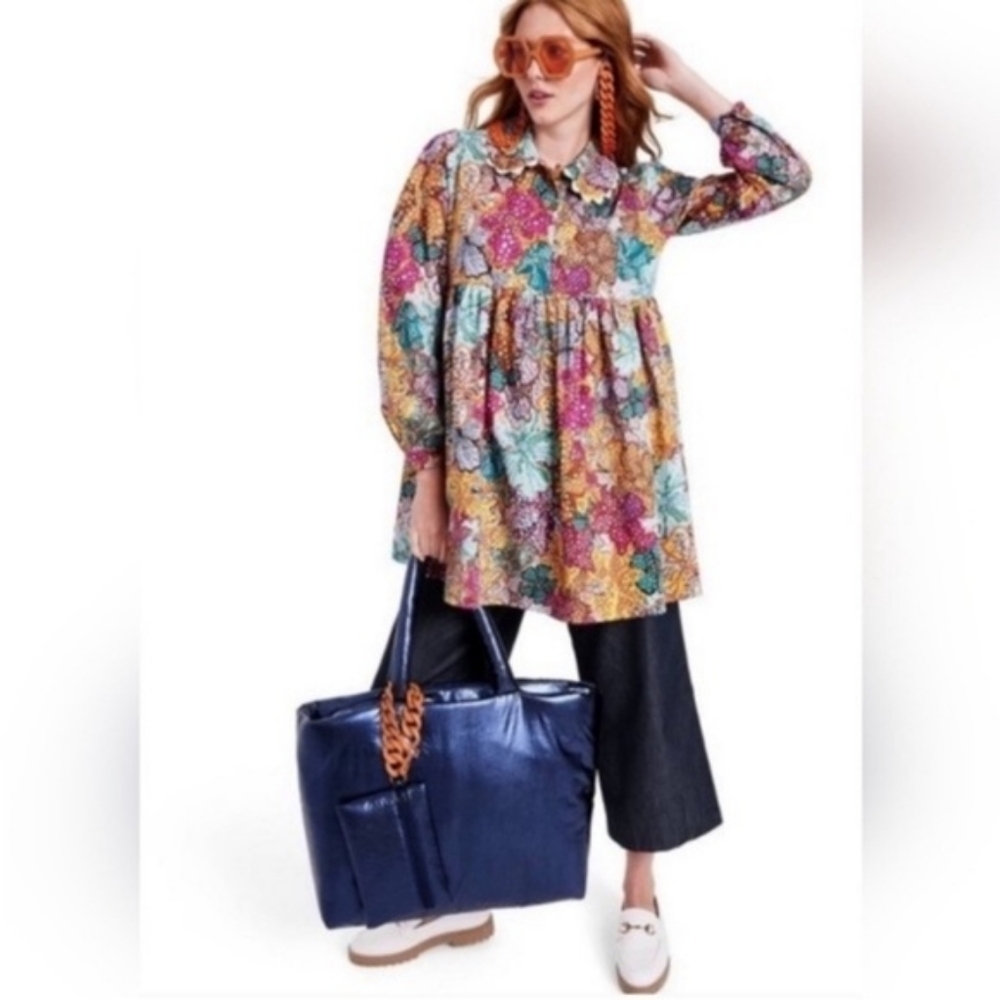 Multicolor Floral Peasant Tunic Dress